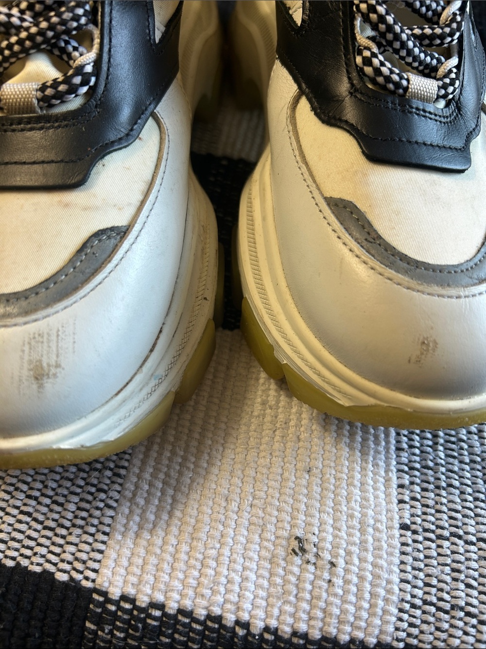 Prada Chunky Lace-Up Sneakers in Cream, Black & Gray - Picture 10 of 10